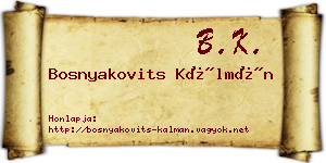 Bosnyakovits Kálmán névjegykártya